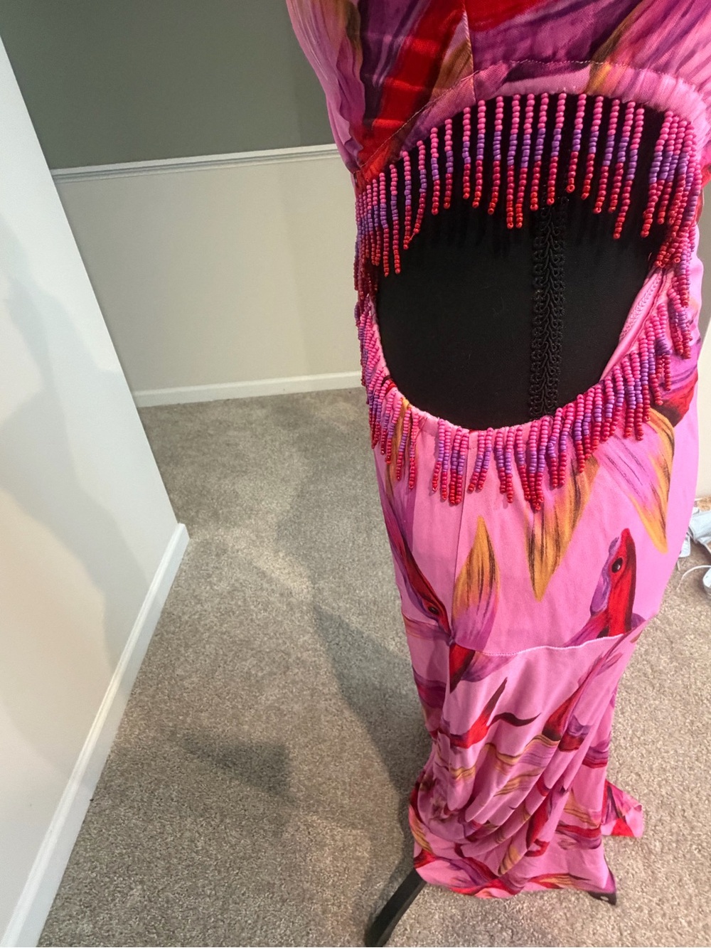 FARM Rio Pink Rare Tropical Cutout Maxi Dress with Red and Yellow Accents - Picture 4 of 5